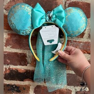 Disney Parks Princess Jasmine Teal Gold Minnie Mouse Ears Headband Bow Veil NEW